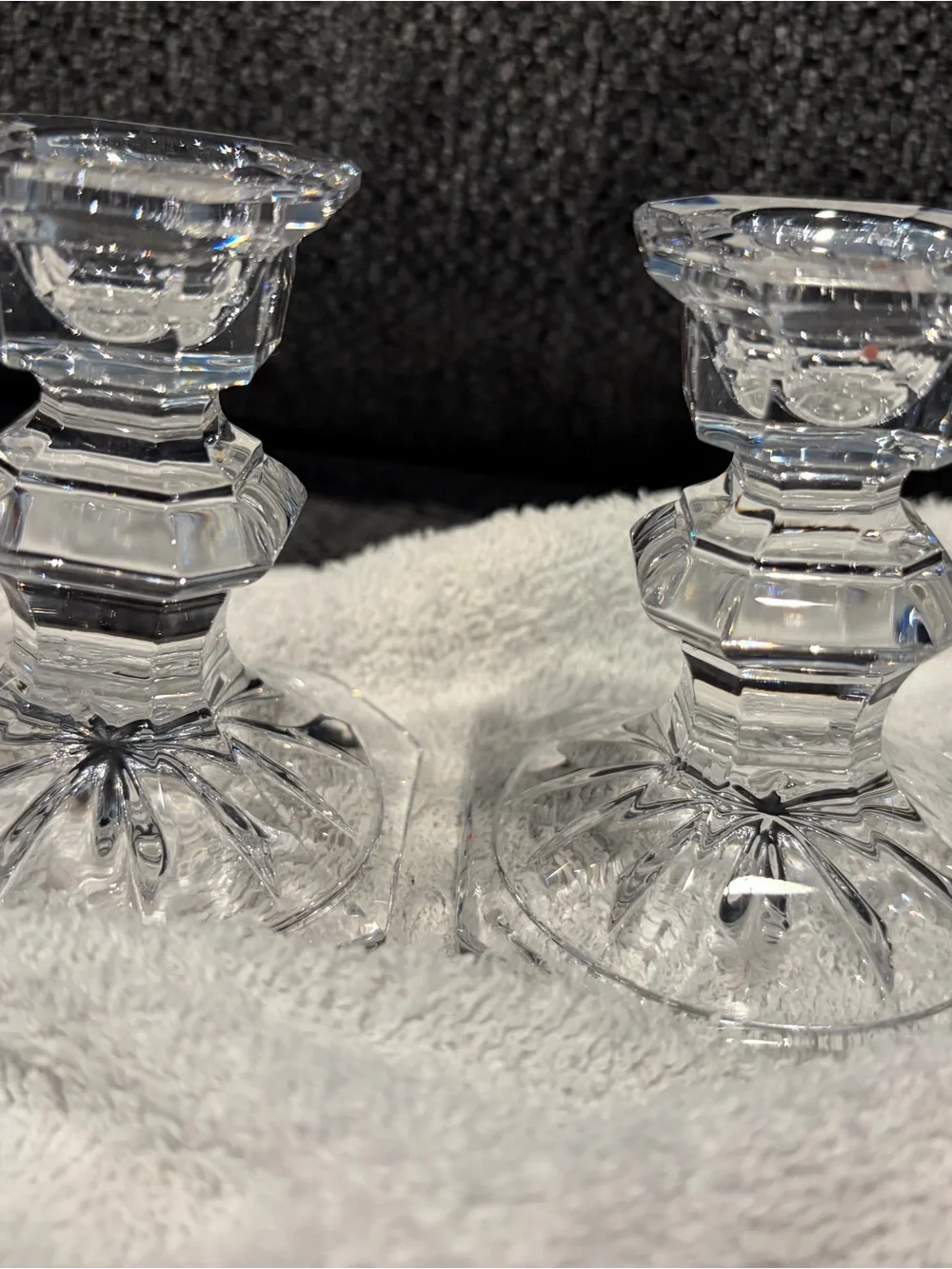 Clear Crystal Glass Candlestick Holders - Pair